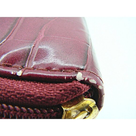 Buxton Burgundy Wallet Double Zip Compartments Croc Design Purse ID Card Slots - Picture 7 of 16